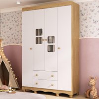 Guarda-roupa Infantil 122cm com Vidro 4 Portas e 2 Gavetas Luna Multimóveis MP4413