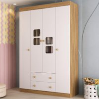 Guarda-roupa Infantil 122cm com Vidro 4 Portas e 2 Gavetas Brisa Multimóveis MP4426