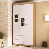 Guarda-roupa Infantil 92cm com Vidro 3 Portas e 2 Gavetas Serena Multimóveis MP4431
