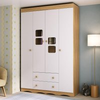 Guarda-roupa Infantil 122cm com Vidro 4 Portas e 2 Gavetas Serena Multimóveis MP4432