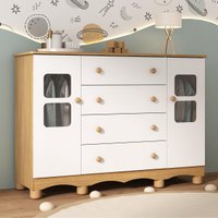 Cômoda Infantil 125cm 2 Portas com Vidro e 4 Gavetas Luna Multimóveis MP4415