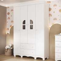 Guarda-roupa Infantil 122cm com Vidro 4 Portas e 2 Gavetas Aurora Multimóveis MP4498