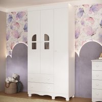 Guarda-roupa Infantil 92cm com Vidro 3 Portas e 2 Gavetas Aurora Multimóveis MP4497