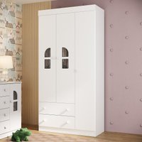 Guarda-roupa Infantil 92cm com Vidro 3 Portas e 2 Gavetas Amora Multimóveis MP4508