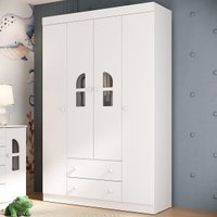 Guarda-roupa Infantil 122cm com Vidro 4 Portas e 2 Gavetas Amora Multimóveis MP4509
