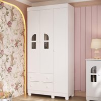Guarda-roupa Infantil 92cm com Vidro 3 Portas e 2 Gavetas Nina Multimóveis MP4503
