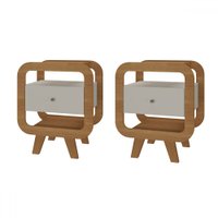Conjunto Mesas de Cabeceira Theo 2 Gavetas com Porta Usb e C Cinamomo/Off White - Pnr Móveis