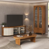 Sala de Estar Completa para TV Até 75 Polegadas com Cristaleira e Mesa de Centro Magnum Cinamomo/Off White - Pnr