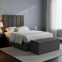 Cabeceira e Recamier Bau Solteiro 90 cm Dalia Linho Cinza Escuro Artte