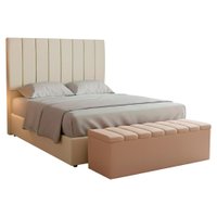 Cabeceira e Recamier Bau Queen 160 cm Dalia Suede Bege Artte