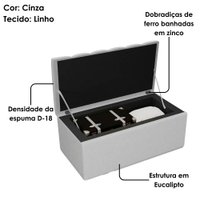 Cabeceira e Recamier Bau Solteiro 100 cm Dalia Linho Cinza Artte