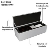 Cabeceira e Recamier Bau Casal 140 cm Dalia Linho Cinza Artte