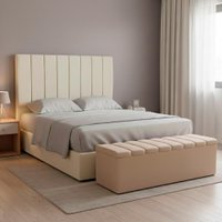 Cabeceira e Recamier Bau Casal 140 cm Dalia Suede Bege Artte
