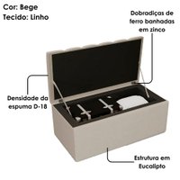 Cabeceira e Recamier Bau Solteiro 100 cm Dalia Linho Bege Artte