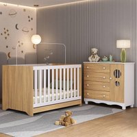 Berço Americano 3 em 1 com Cômoda 1 Porta 4 Gavetas Suspiro Multimóveis MP4710 Branco/Madeirado