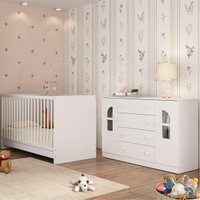 Berço 3 em 1 com Colchão Incluso e Cômoda 2 Portas 4 Gavetas Amora Multimóveis MP4771