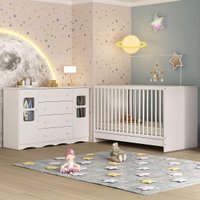 Berço 3 em 1 para Colchão 130x60cm com Cômoda 2 Portas 4 Gavetas Serena Multimóveis MP4749