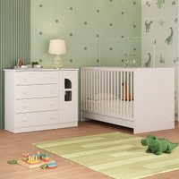 Berço 3 em 1 para Colchão 130x60cm com Cômoda 1 Porta 4 Gavetas Amora Multimóveis MP4759