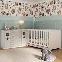 Berço Americano 3 em 1 com Colchão Incluso e Cômoda 2 Portas 4 Gavetas Pirulito Multimóveis MP4719