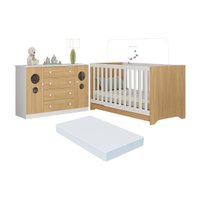 Berço Americano 3 em 1 com Colchão Incluso e Cômoda 2 Portas 4 Gavetas Pirulito Multimóveis MP4719 Branco/Madeirado