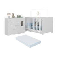 Berço Americano 3 em 1 com Colchão Incluso e Cômoda 1 Porta 4 Gavetas Doçura Multimóveis MP4733 Branco