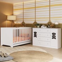 Berço Americano 3 em 1 com Colchão Incluso e Cômoda 2 Portas 4 Gavetas Teddy Multimóveis MP4735