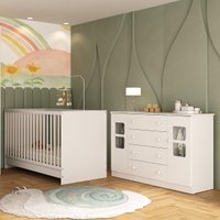 Berço 3 em 1 para Colchão 130x60cm com Cômoda 2 Portas 4 Gavetas Brisa Multimóveis MP4747