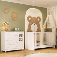 Berço 3 em 1 para Colchão 130x60cm com Cômoda 1 Porta 4 Gavetas Sol Multimóveis MP4740