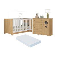 Berço Americano 3 em 1 com Colchão Incluso e Cômoda 1 Porta 4 Gavetas Sonho Multimóveis MP4717