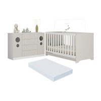 Berço Americano 3 em 1 com Colchão Incluso e Cômoda 2 Portas 4 Gavetas Pirulito Multimóveis MP4719 Branco/Off White