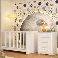 Berço 3 em 1 para Colchão 130x60cm com Cômoda 4 Gavetas Serena Multimóveis MP4745