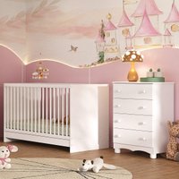 Berço 3 em 1 para Colchão 130x60cm com Cômoda 4 Gavetas Luna Multimóveis MP4746