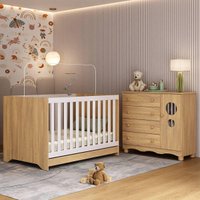 Berço Americano 3 em 1 com Colchão Incluso e Cômoda 1 Porta 4 Gavetas Suspiro Multimóveis MP4718