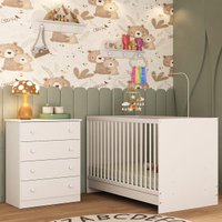 Berço 3 em 1 para Colchão 130x60cm com Cômoda 4 Gavetas Brisa Multimóveis MP4743
