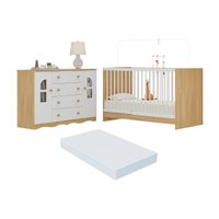 Berço 3 em 1 com Colchão Incluso e Cômoda 2 Portas 4 Gavetas Liz Multimóveis MP4773 Madeirado/Branco