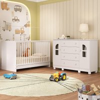 Berço 3 em 1 para Colchão 130x60cm com Cômoda 2 Portas 4 Gavetas Nina Multimóveis MP4764