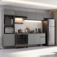 Armário de Cozinha Completa 340cm Suspensa Cinza Nice Madesa 02