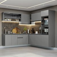 Armário de Cozinha Completa de Canto 445cm Suspensa Cinza Nice Madesa 04