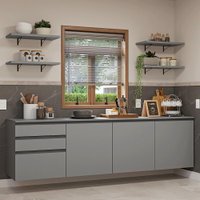 Armário de Cozinha Completa 240cm Suspensa Cinza Nice Madesa 10