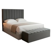 Cabeceira e Recamier Bau Queen 160 cm Dalia Linho Cinza Escuro Artte