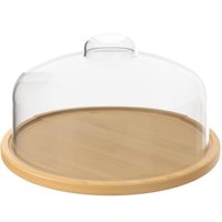 Boleira de Bambu com Cúpula de Plástico 26,5cm Coza Porta Bolo Redondo com Tampa