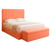 Cabeceira e Recamier Bau Queen 160 cm Dalia Linho Rose Artte