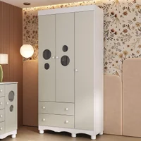 Guarda-roupa Infantil 92cm com Vidro 3 Portas e 2 Gavetas Suspiro Multimóveis MP4457