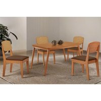 Sala Jantar Mesa Havana Tampo Curvo 120cm+4 Cadeiras Havana Naturale - Suede Marrom - Rufato