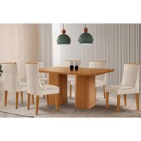 Sala Jantar Mesa Maldivas Tampo Curvo 180cm+6 Cadeiras Dakota Madeira Naturale - Capuccino/Suede Creme - Rufato