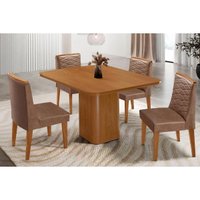 Sala Jantar Mesa Maldivas Tampo Curvo 90cm+4 Cadeiras Maldivas Madeira Naturale - Capuccino/Corano Capuccino - Rufato