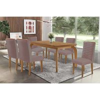 Sala Jantar Mesa Londrina Tampo Curvo 180cm+6 Cadeiras Maldivas Madeira Naturale - Capuccino/Linho Capuccino - Rufato