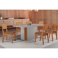 Sala Jantar Mesa Pietá Tampo c/ Vidro Curvo 180cm+6 Cadeiras Havana Naturale/Off White - Corano Capuccino - Rufato