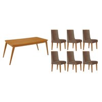 Sala Jantar Mesa Havana Tampo Curvo 180cm+6 Cadeiras Dakota Madeira Naturale - Capuccino/Corano Capuccino - Rufato