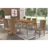 Sala Jantar Mesa Londrina Tampo Curvo 180cm+6 Cadeiras Dakota Madeira Naturale - Capuccino/Corano Capuccino - Rufato